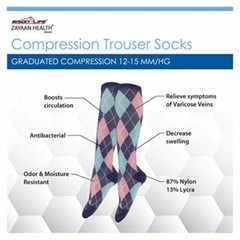Argyle Compression Socks (12-15 mm/Hg) Anti-fatigue, Pink and Blue