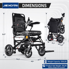 Lightweight Foldable Electric Wheelchair, 35lbs, 500W Motors, All Terrain, Black