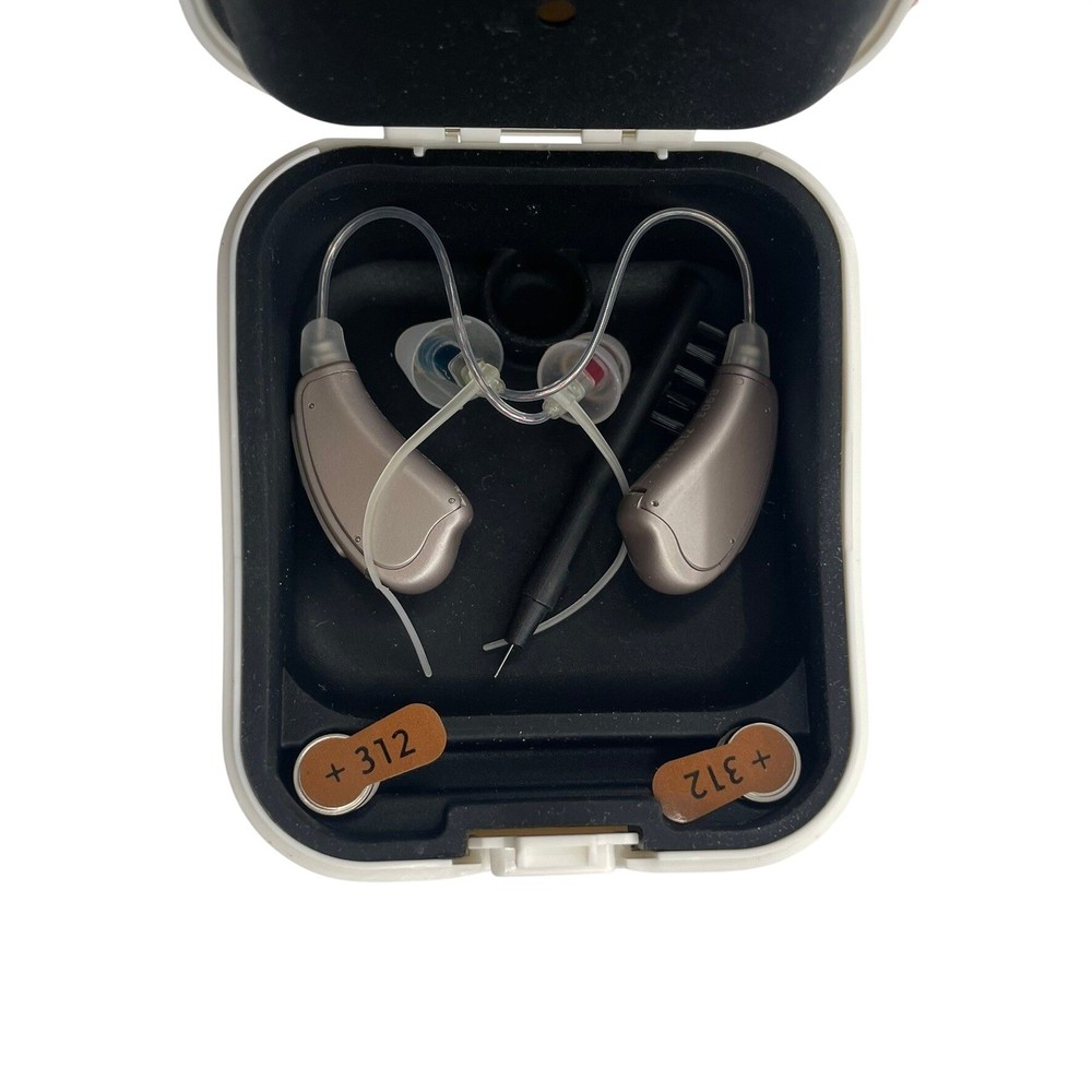 Optimum 70 B903 RIC Hearing Aids Pair Left Right Champagne BTE with Case Battery