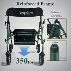 Cosydora Rollator Walker for Seniors w/ Seat, 13.6 Lbs, 350Lbs Limit, 8” Wheels