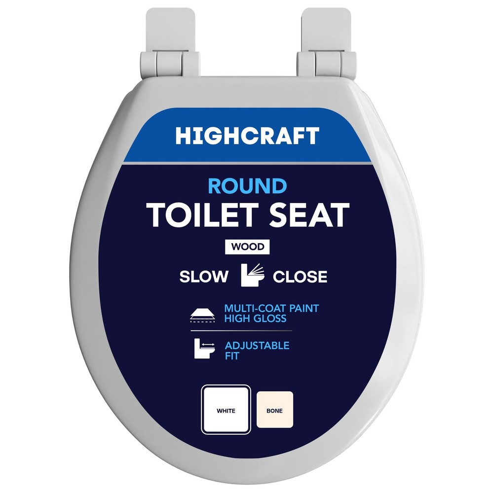 HIGHCRAFT Premium Round Toilet Seat with Slow-Close Design & Round, White