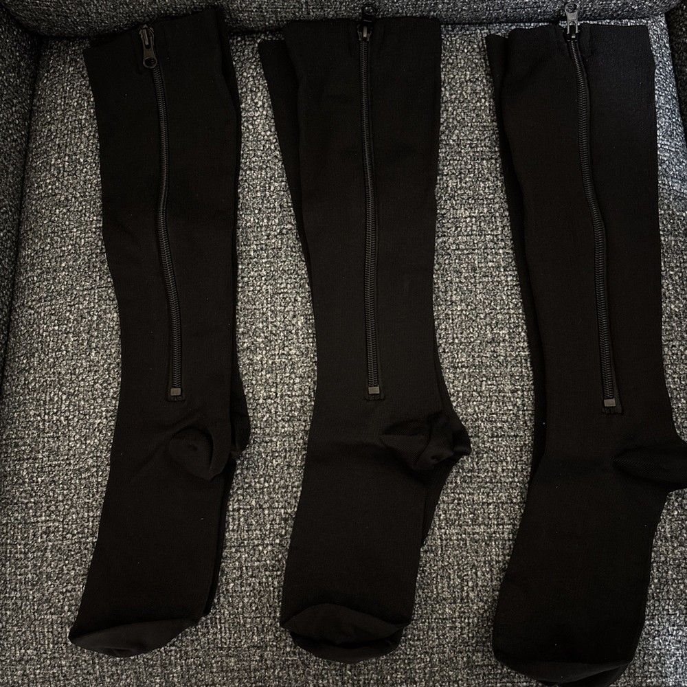 Zippered Compression Socks Full Toe (3 pair) 2XL Black Unisex 🆕