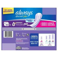 Always Discreet Plus Incontinence Pads for Women, Extra Heavy Long, 90 Count – M