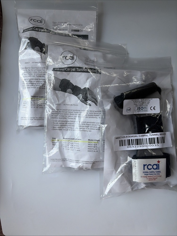 Dorsal Carpal Tunnel Splint Extra Small Right 3 Each New In Packages