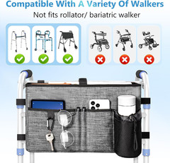Walker Bag, Multi Pockets Folding Walker Basket Tote Bag with Cup Holder