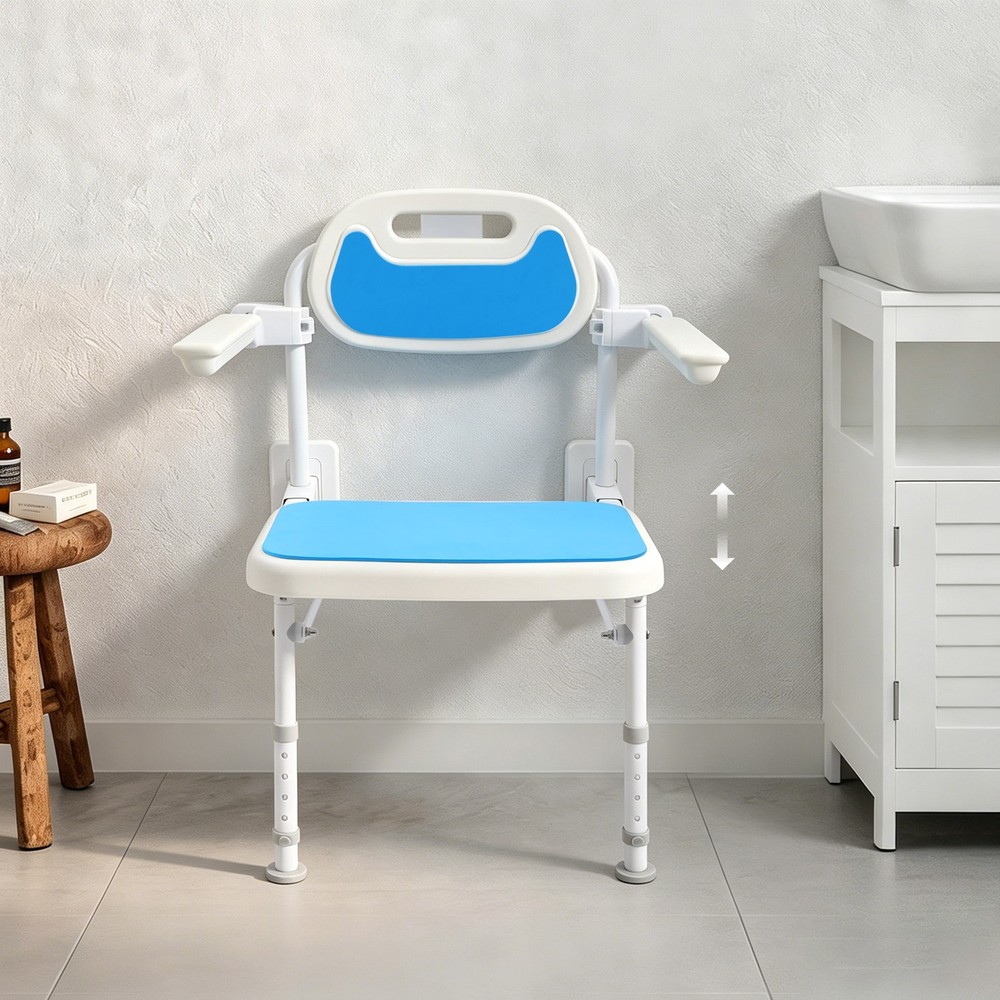 Foldable Shower Chair 5 Levels Adjustable Wall Mount Folding Bathing Seat 330lbs