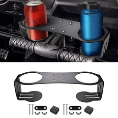 Grab Bar Dual Cup Holder,Motorcycle A3 Steel Powder Coated Drink Holder BLACK