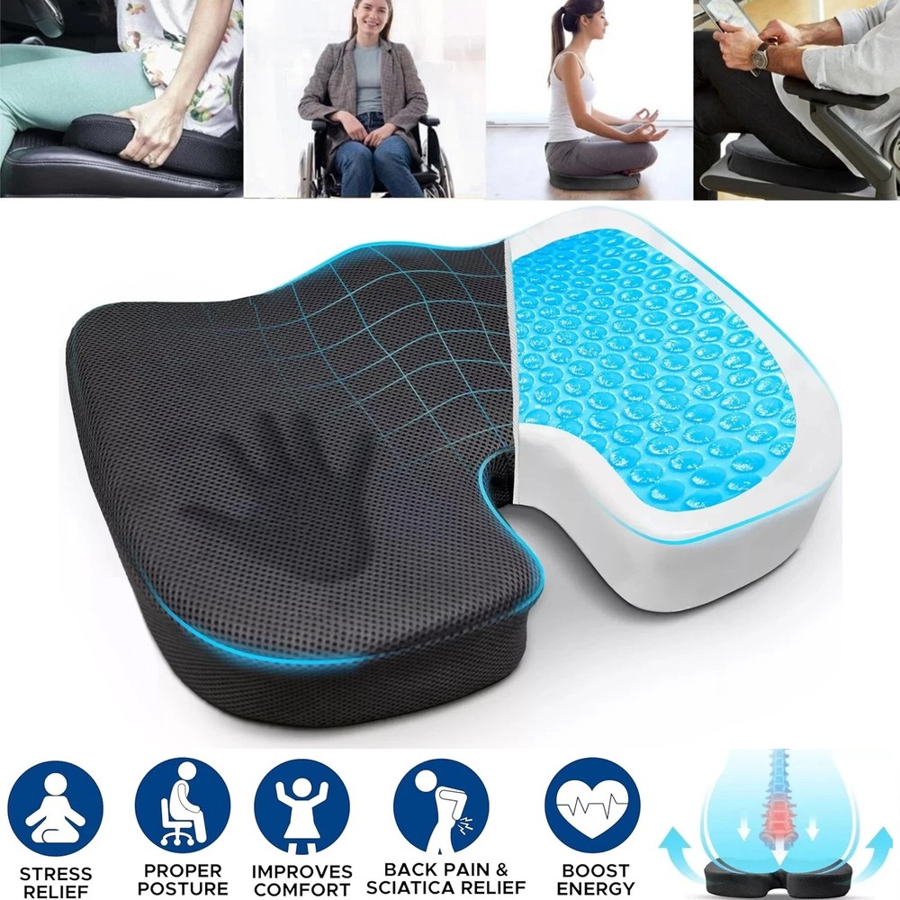 Gel Enhanced Memory Foam Seat Cushion Pillow Office Desk Chair Wheelchair, Black