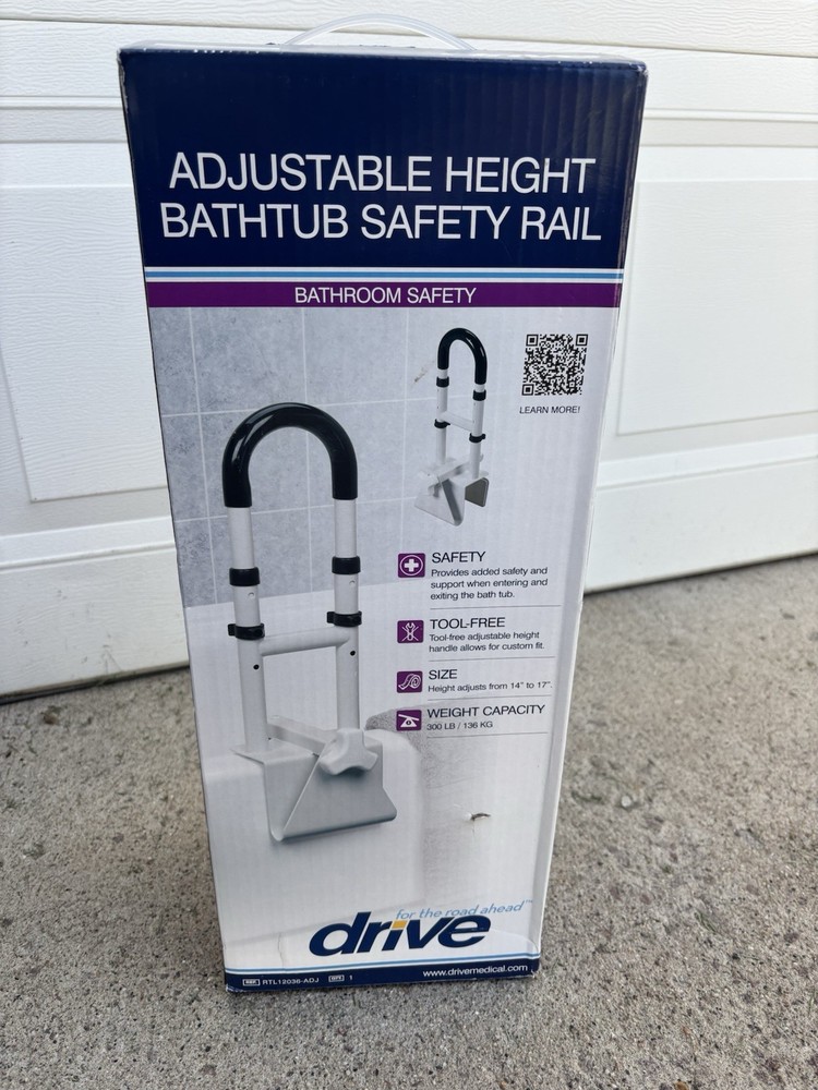 Drive RTL12036-ADJ Adjustable Clamp On Tub Safety Grab Handle Bar Shower Bathtub
