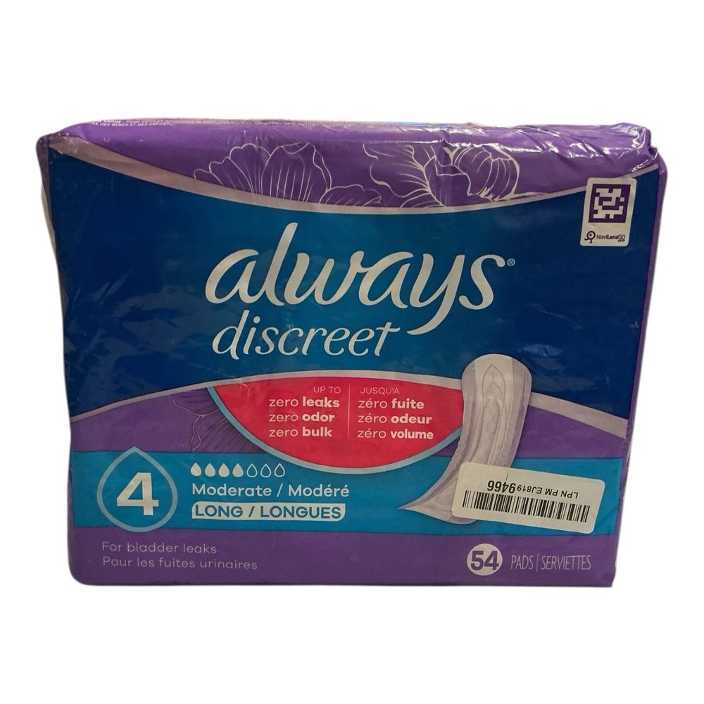 Always Discreet Pads (Moderate Long) – 54 Count Bladder Leak Protection