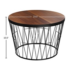 Lavish Home Round Coffee Table Geometric Metal Base – Small Modern Accent
