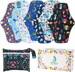 PHOGARY Reusable Menstrual Pads, Bamboo Cloth Pads 9 Piece Set, Colorful-b