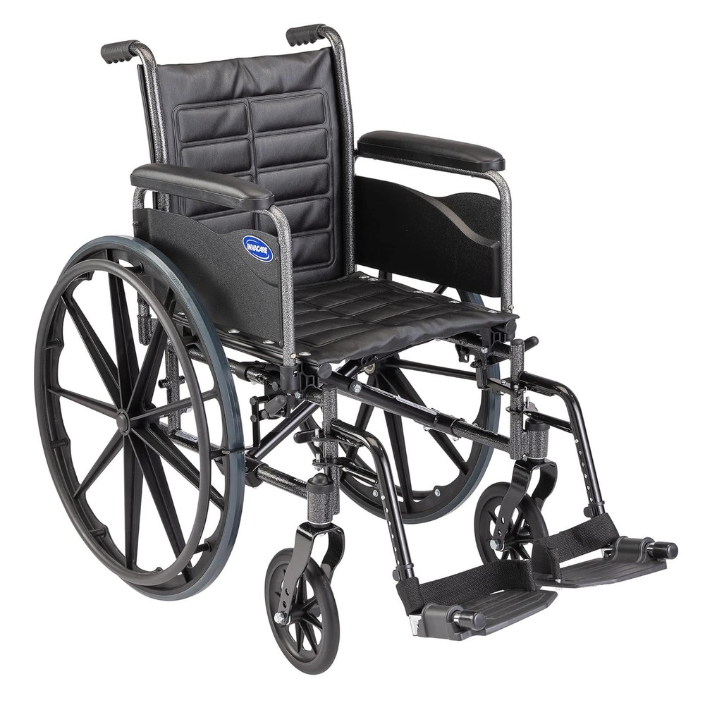 Invacare Tracer EX2 Wheelchair, 20in Seat, Full Arms & Hemi Footrests
