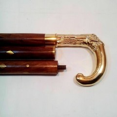 Brass Antique Designer Golden Head Handle Wood Vintage Walking Cane Style Stick