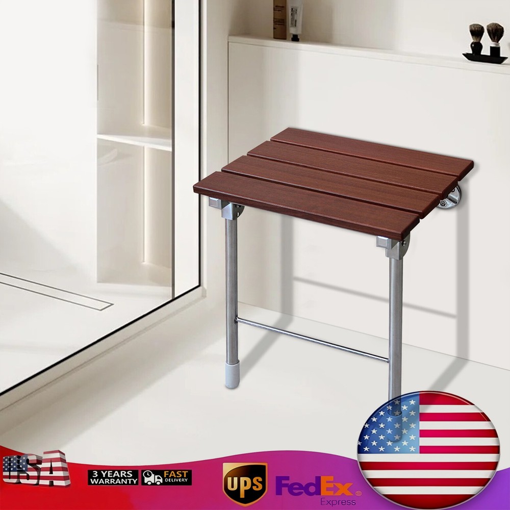 Modern Folding Shower Shower Seat Bench Wall Mount w/Support Legs for solid wall