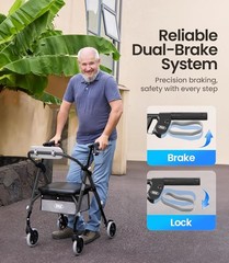 Luxury Rollator Walker for Seniors – Supports 380 lbs, Foldable & Lightweight