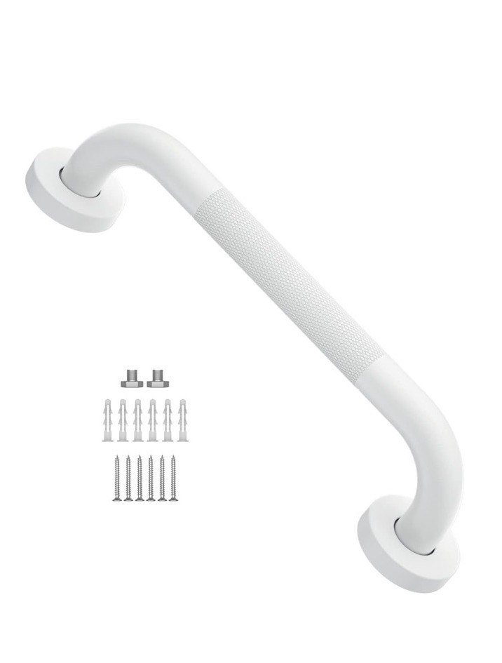 White 304 Stainless Steel Anti-Slip Knurled Grab Bar, 12/16 in, Straight