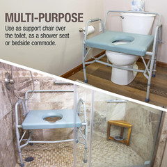 Extra-Wide Drop Arm Portable Toilet Commode for Elderly, 500 lb Capacity