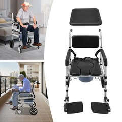 Foldable Shower Chair with Wheels Rolling Shower Chair with Commode for Seniors