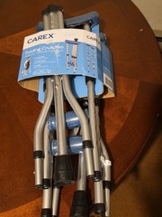 New Carex Universal Folding Crutches Adjustable For Users 41”-58” W/Blue Grips