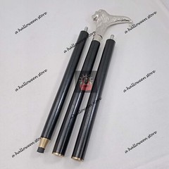 Silver Brass Lion Derby Head Handle 3 Fold Black Wooden Walking Stick Cane Gift