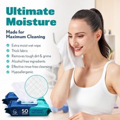 Body Wipes for Adults Bathing No Rinse – Adult Wipes for Elderly 8″ X 12″ (200 C