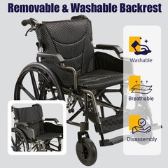 Folding Manual Transport Wheelchair 18″ Seat w/Front & Rear Locking Hand Brakes