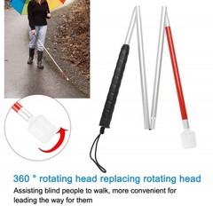 43 Inch Folding White/Red Mobility Cane Reflective Blind Walking Stick Tool