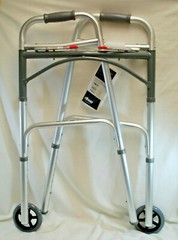 Drive Deluxe Folding Walker #10210-4ASM Two Button w/5″ Wheels 350lbs Cap M4944
