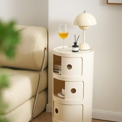 Supsoftlife Round Nightstand Storage Modern Style Side Table Small Cupboard