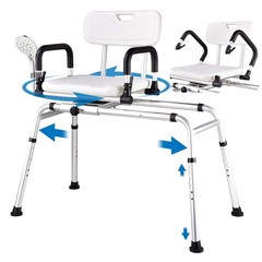 Sliding Tub Transfer Bench Adjust Height Shower Chair W/360 Degree Swivel Seat