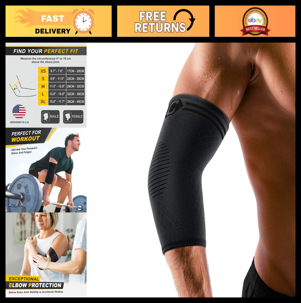 2 Pack Elbow Compression Sleeves – Breathable 3D Knit, Moisture-Wicking, Pain Re