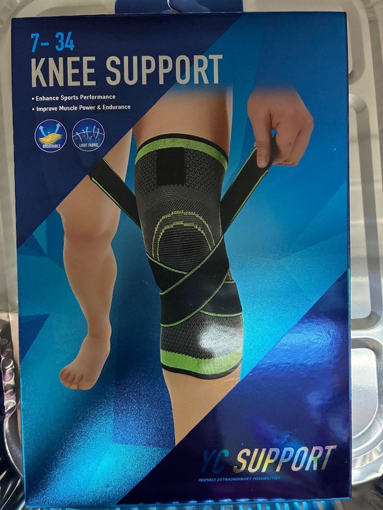 YC SUPPORT Knee Support Brace Sleeve, Breathable, Size 7-34, Black/Green