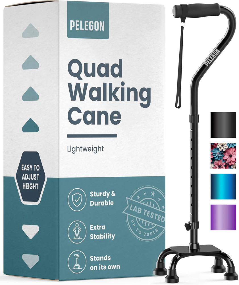 Quad Cane Adjustable Walking Cane for Seniors Support Stability with Large Base