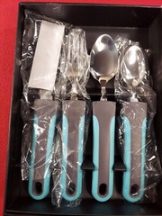 BunMo Adaptive 4pc Dinner Set Medium Weight Stainless Steel Blue Gray