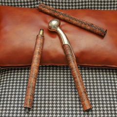 37″ HandCarved Wooden Walking Cane Polished Brass Handle Nautical Floral Design