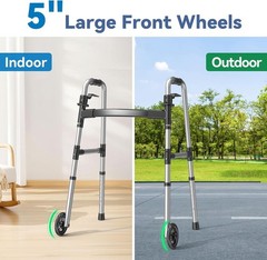 Loyoda Folding Walker with 2 Skis and 5″ Wheels, Lightweight Walkers for Seniors