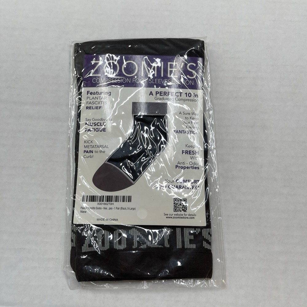 Zoomies Compression Foot Sleeve Black Extra Large Plantar Fasciitis Pain Relief