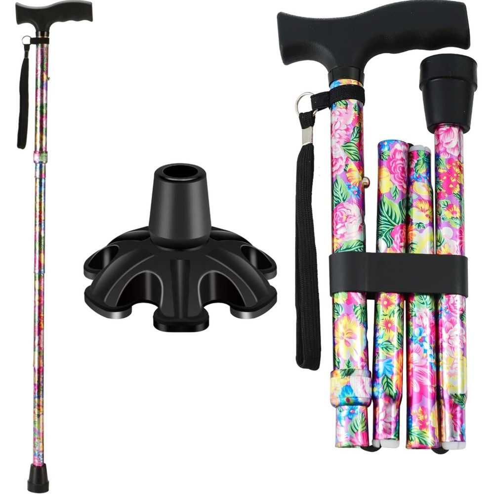 Elegant Pink Adjustable Walking Cane for Men & Women – 5 Levels, Compact Design