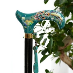 Peacock bird Hand Painted Derby Wooden Walking Stick Cane, Classic Walking Stick
