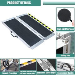 Non-Skid Aluminum Portable Folding Wheelchair Ramp, Threshold Ramp with a Slip-R