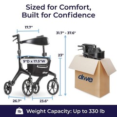 Drive Medical AeroCarbon Ultra-Lite Rollator, Strong Carbon Fiber Senior Walker