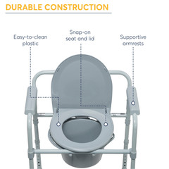 Steel Folding Deep Seat Bedside Commode Chair Heavy Duty Adult Gray 350 Lb drive