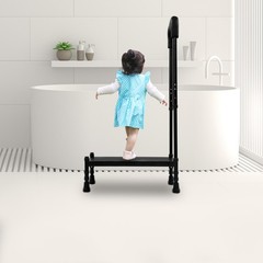 Step Stool with Handle, Adult Ramp with Handrail, Metal Stepping Stool black