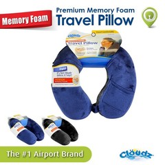 Cloudz Memory Foam Travel Neck Pillow with 12.6″ L x 4.33″ H x 12.25″ W, Blue