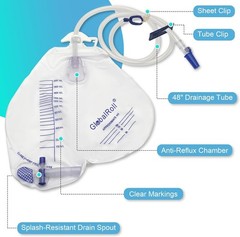 Professional Urinary Drainage Bag – 2000 mL Capacity for Caregivers – 5 Pack