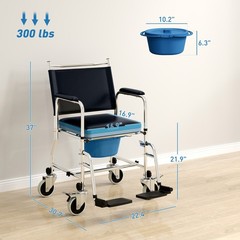 HOMCOM Rolling Shower Chair with Wheels, Bedside Commode Wheelchair with Padded