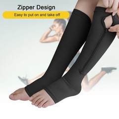 Nylon Zipper Compression Socks Support Graduated Stockings Mens Womens Black