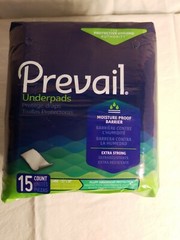 Prevail Underpads Size large, 15 Count, moisture proof barrier, extra strong