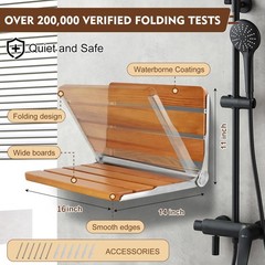 Teak Folding Shower Seat Wall Mounted, Foldable Shower Bench, 400lbs Max Load…